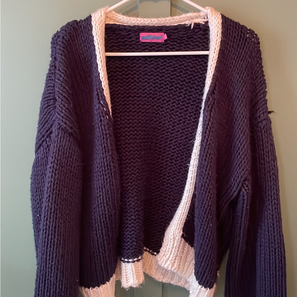 Edikted Navy and Cream Open Cardigan